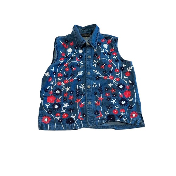 Vintage New Directions XL Cottagecore Floral Embroidered Denim Vest Granniecore - Picture 1 of 5